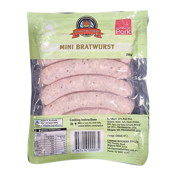 German Butchery Mini German Bratwurst x10 280g