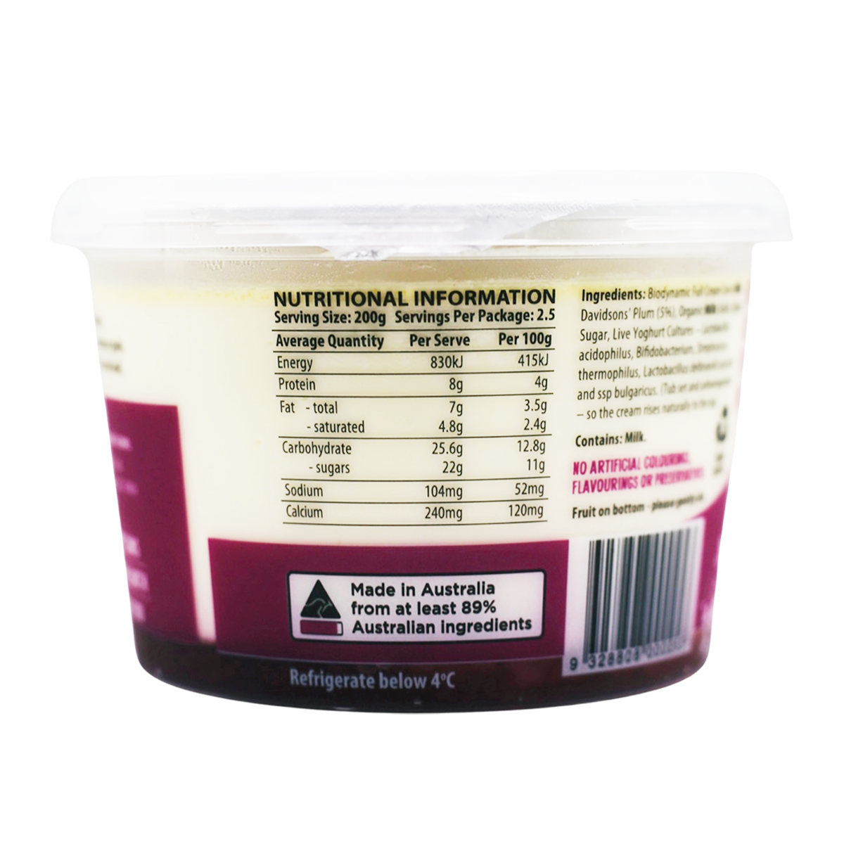 Mungalli Creek Dairy Organic Yogurt Davidson's Plum 500g