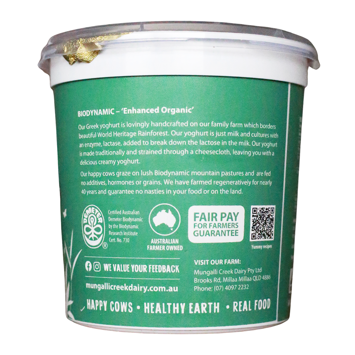 Mungalli Creek Dairy Organic Yogurt Natural Greek 800g