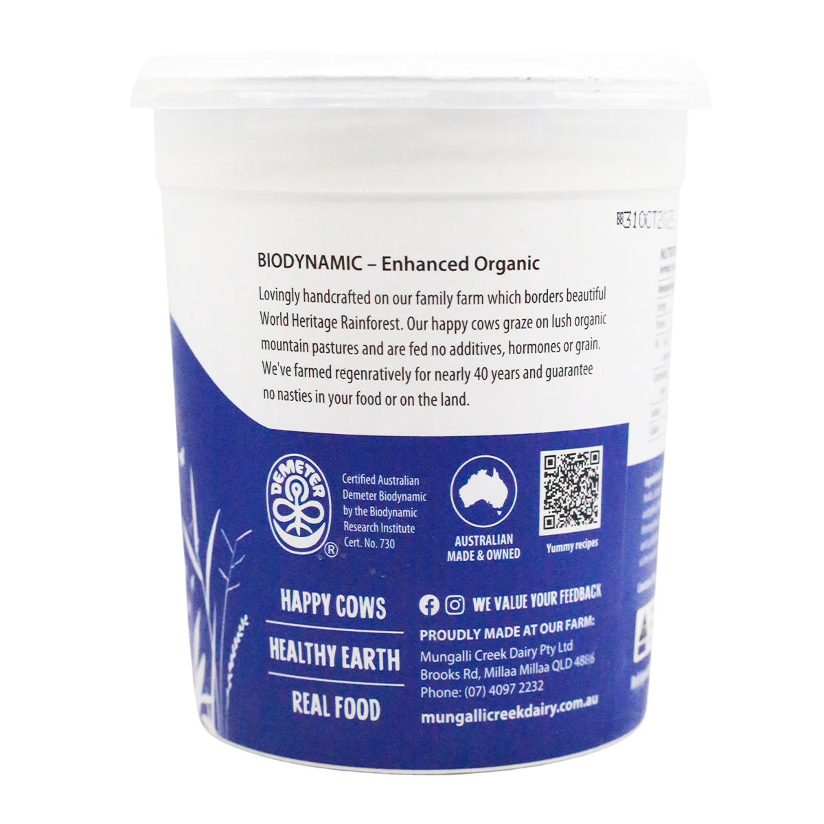 Mungalli Creek Dairy Organic Yogurt Natural High Protein 1kg