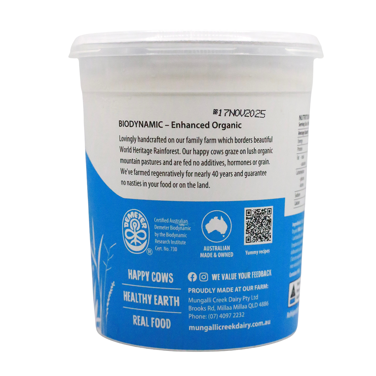 Mungalli Creek Dairy Organic Yogurt Natural Lactose Free 1kg