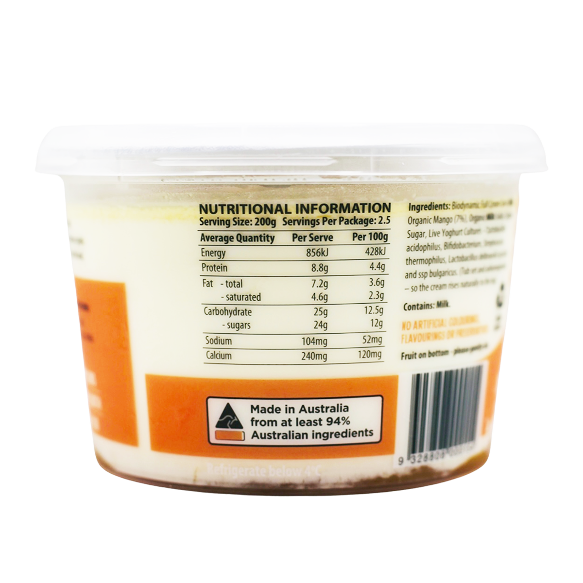Mungalli Creek Dairy Organic Yogurt Mango 500g