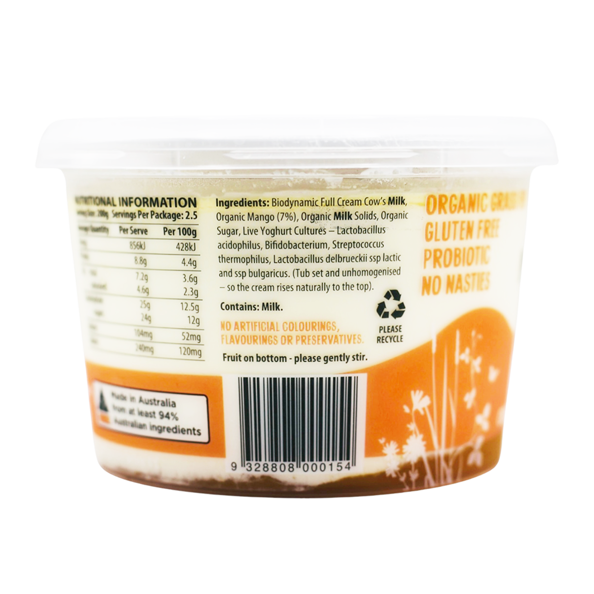 Mungalli Creek Dairy Organic Yogurt Mango 500g