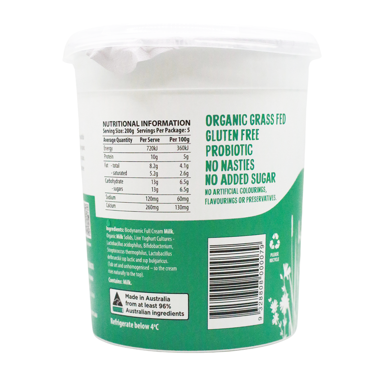 Mungalli Creek Dairy Organic Yogurt Natural 1kg