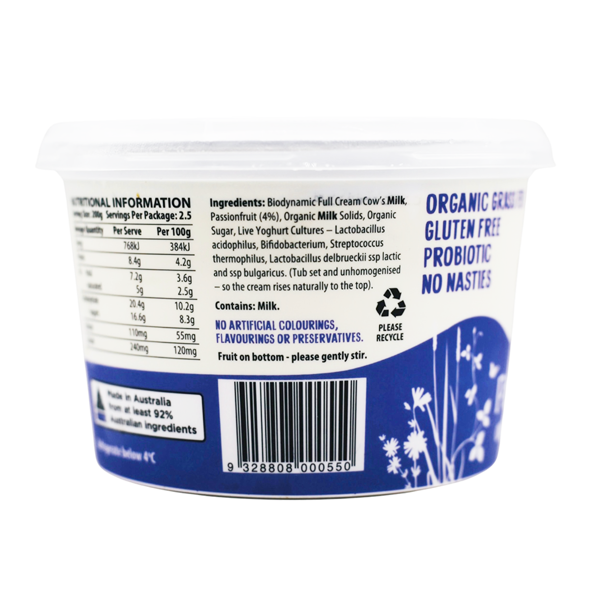 Mungalli Creek Dairy Organic Yogurt Passionfruit 500g
