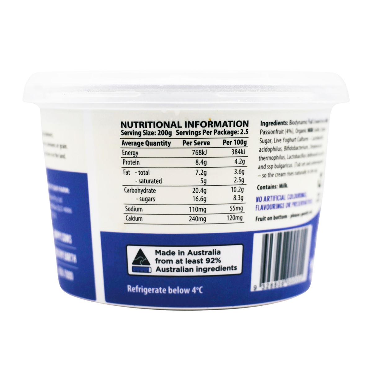 Mungalli Creek Dairy Organic Yogurt Passionfruit 500g
