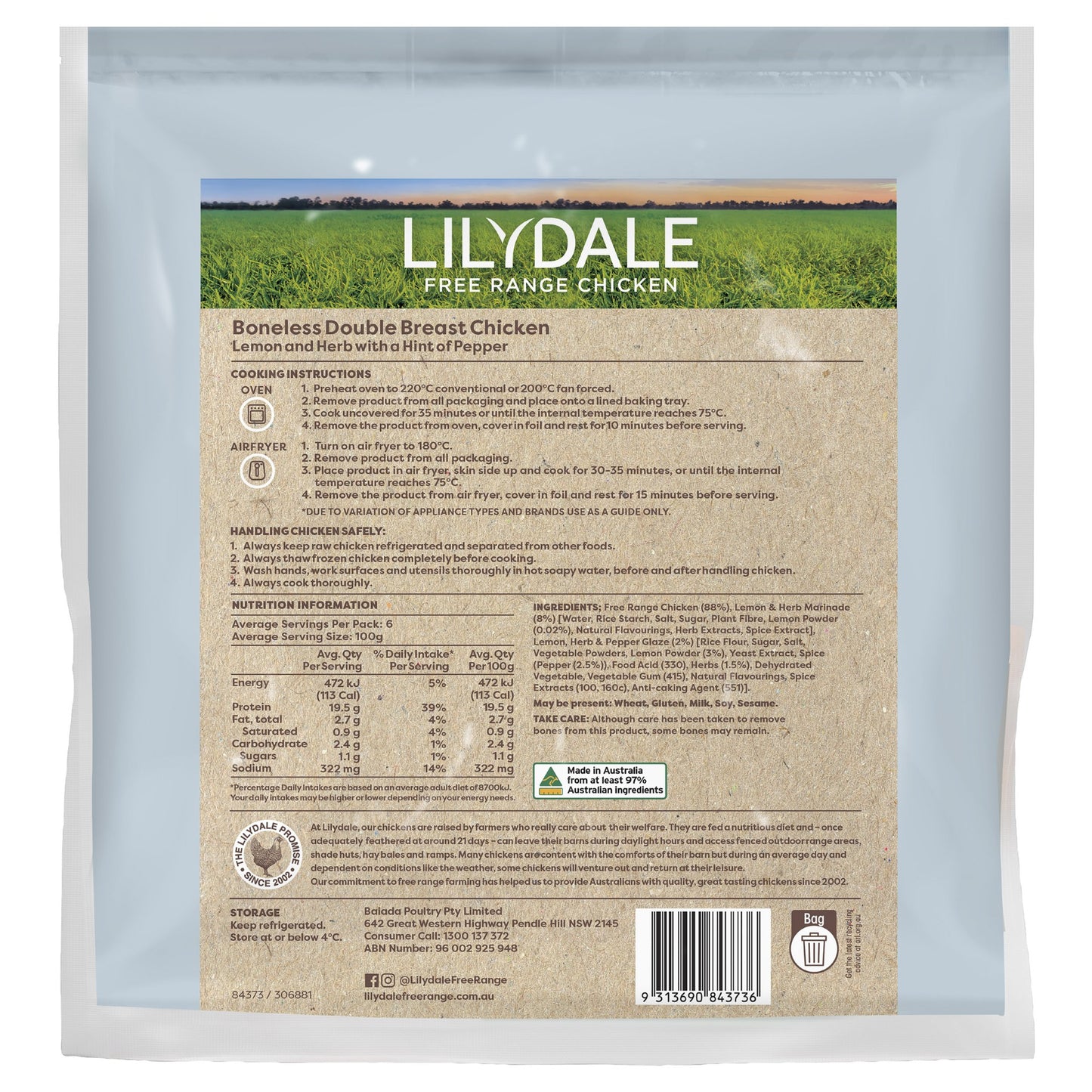 Lilydale Maryland Lemon Herb Chicken Breast 600g
