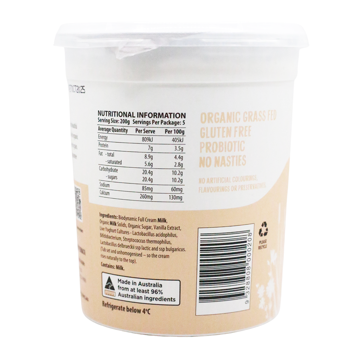 Mungalli Creek Dairy Organic Yogurt Vanilla 1kg