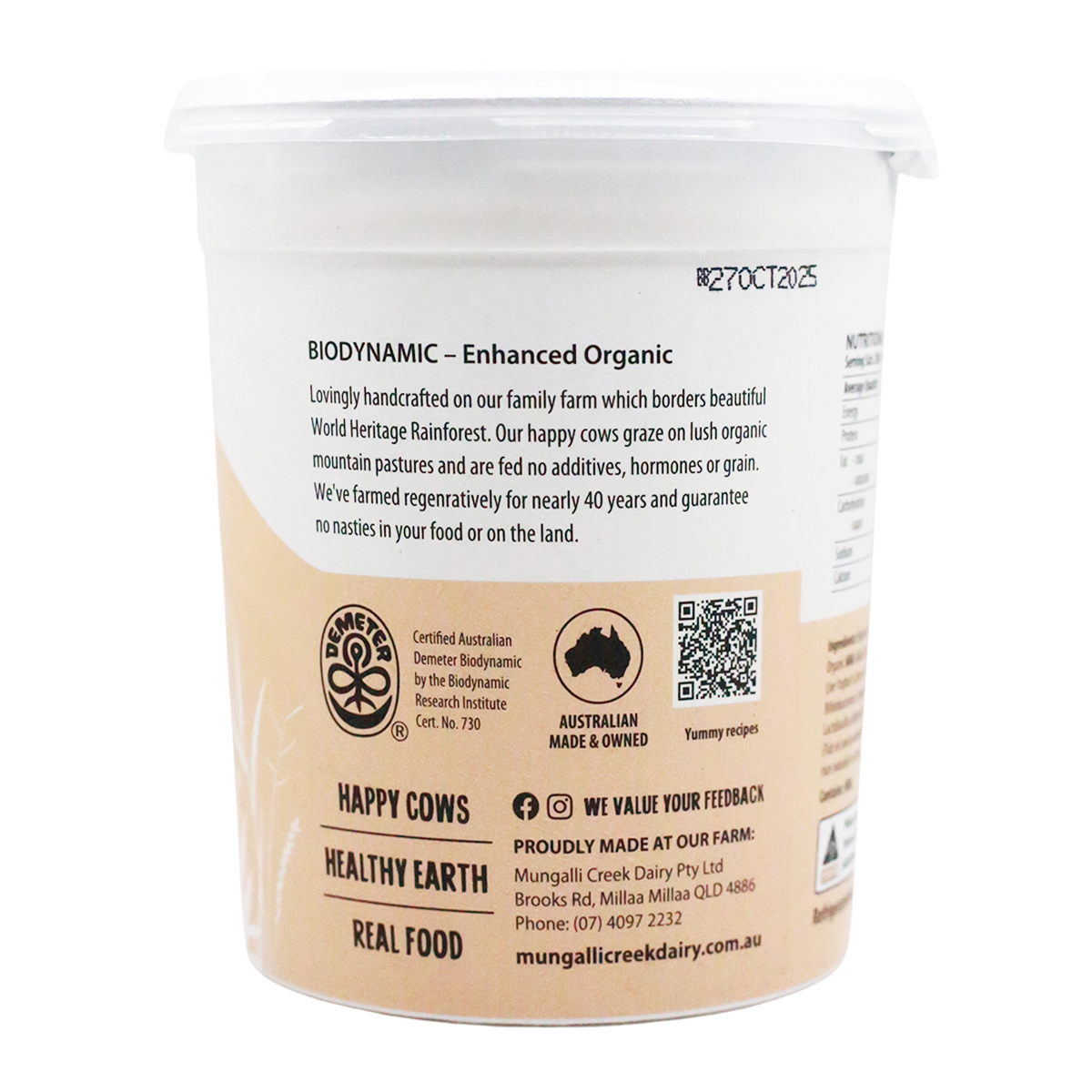 Mungalli Creek Dairy Organic Yogurt Vanilla 1kg