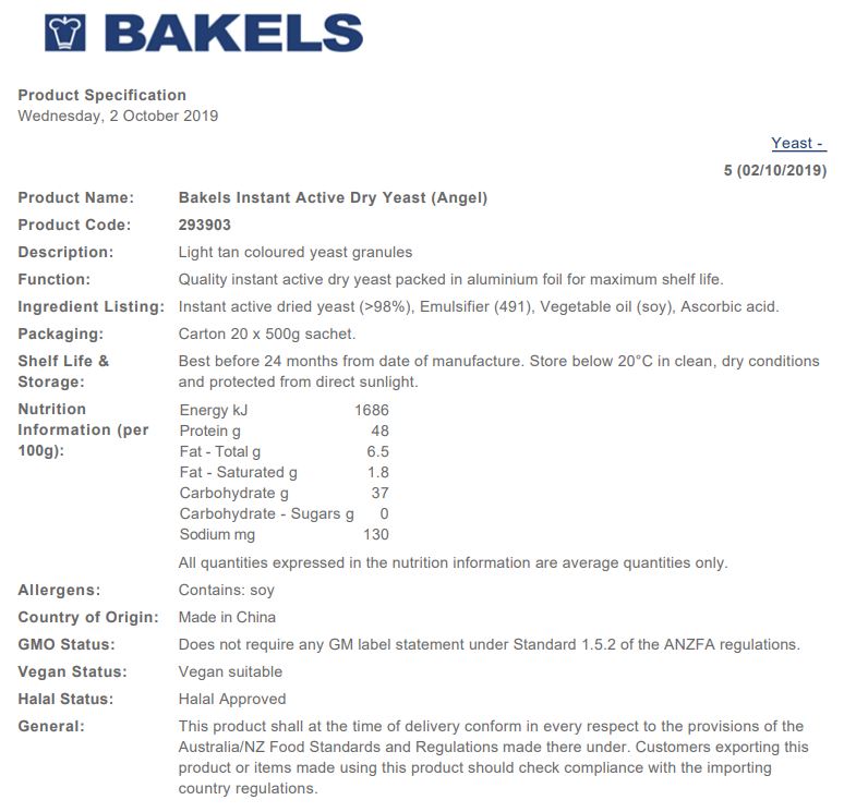 Bakels - Instant Active Dried Yeast | Harris Farm