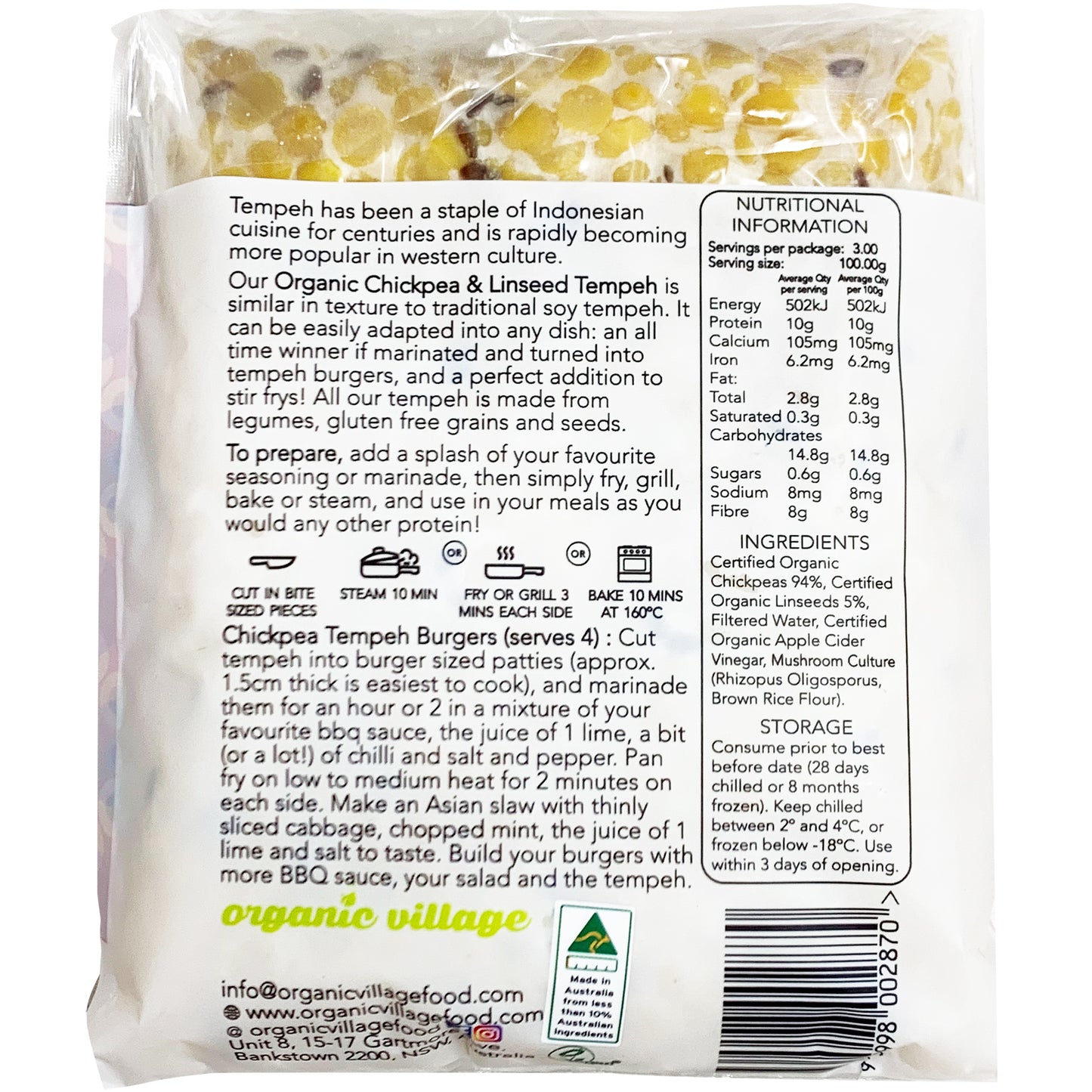 Organic Village Organic Chickpea and Linseed Tempeh 300g