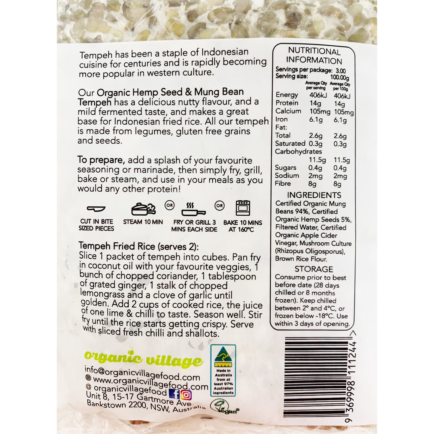 Organic Village Organic Hemp Seed and Mung Bean Tempeh 300g