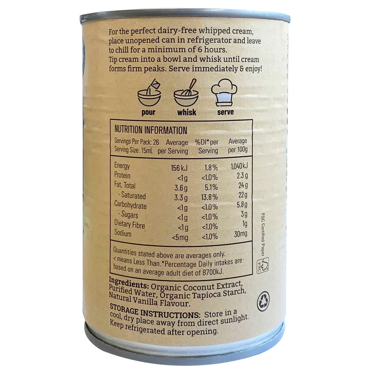 The Tender Table Organic Coconut Vanilla Whipping Cream | Harris Farm Online