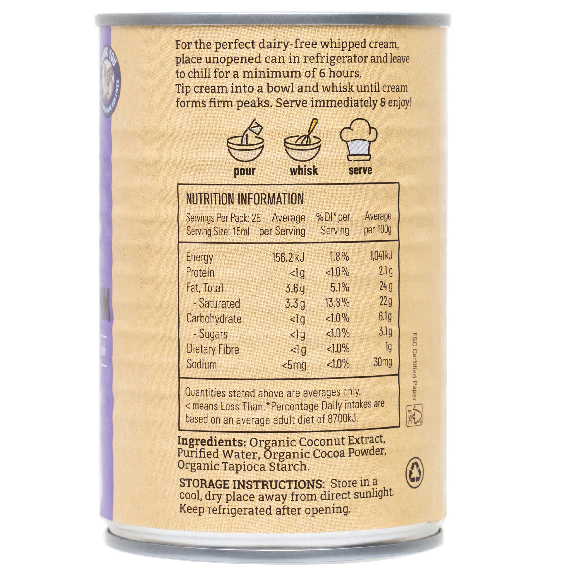 The Tender Table Organic Coconut Chocolate Whipping Cream | Harris Farm Online