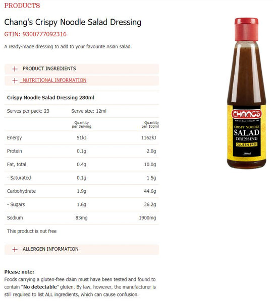 Changs Crispy Noodle Salad Dressing 280ml