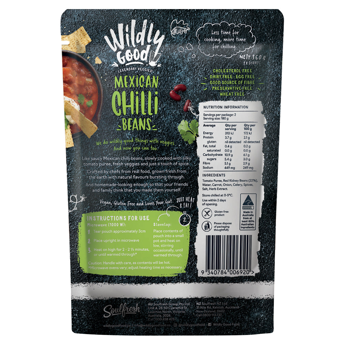 Wildly Good - Vegan Meal - Mexican Chilli Beans with Cumin & Coriander (360g)