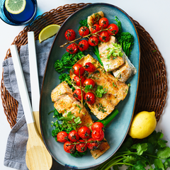 Baked Barramundi Fillets - with Roasted Cherry Tomatoes and Broccolini