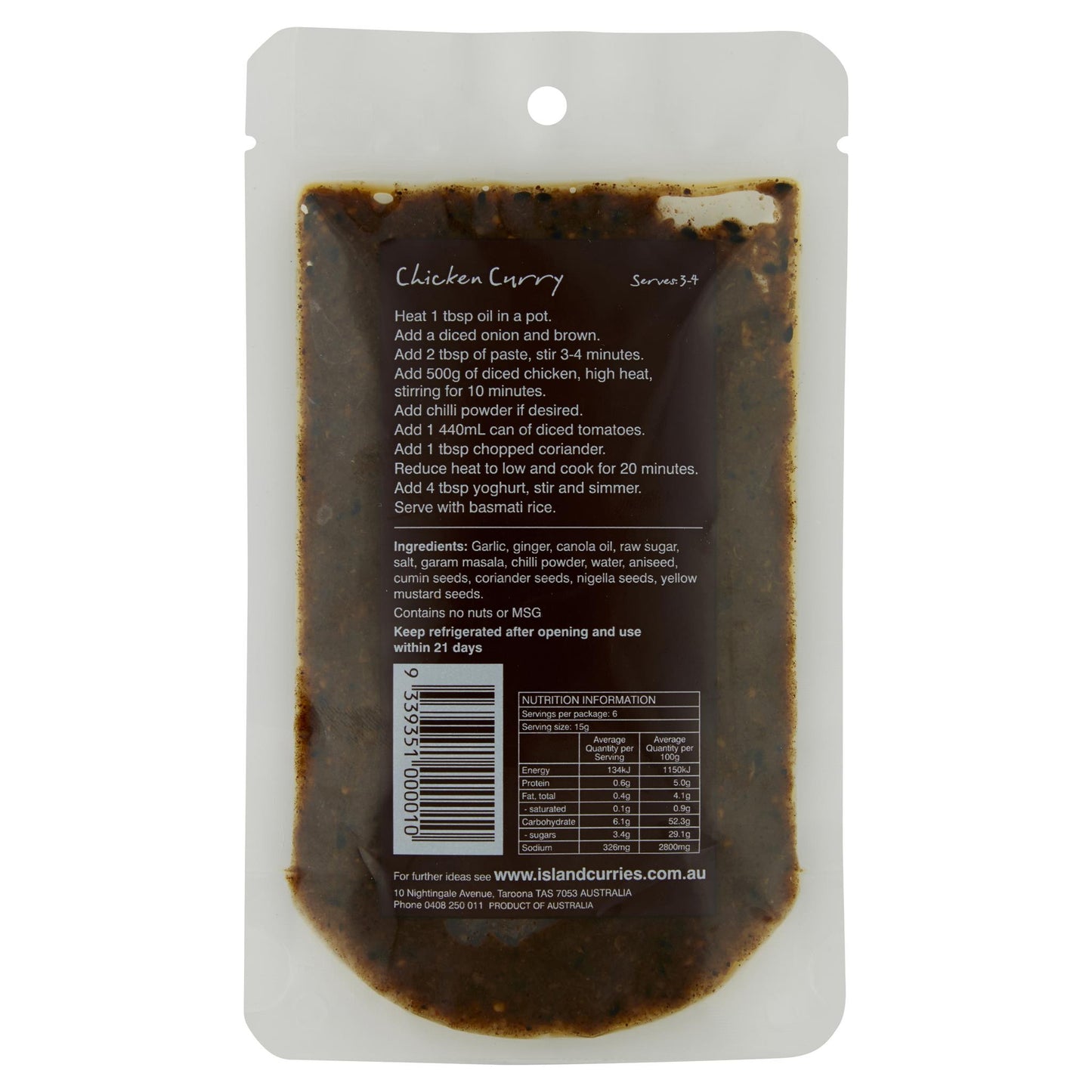 Island Curries Chicken Achaari Style Curry Paste 100g , Grocery-Cooking - HFM, Harris Farm Markets
 - 2