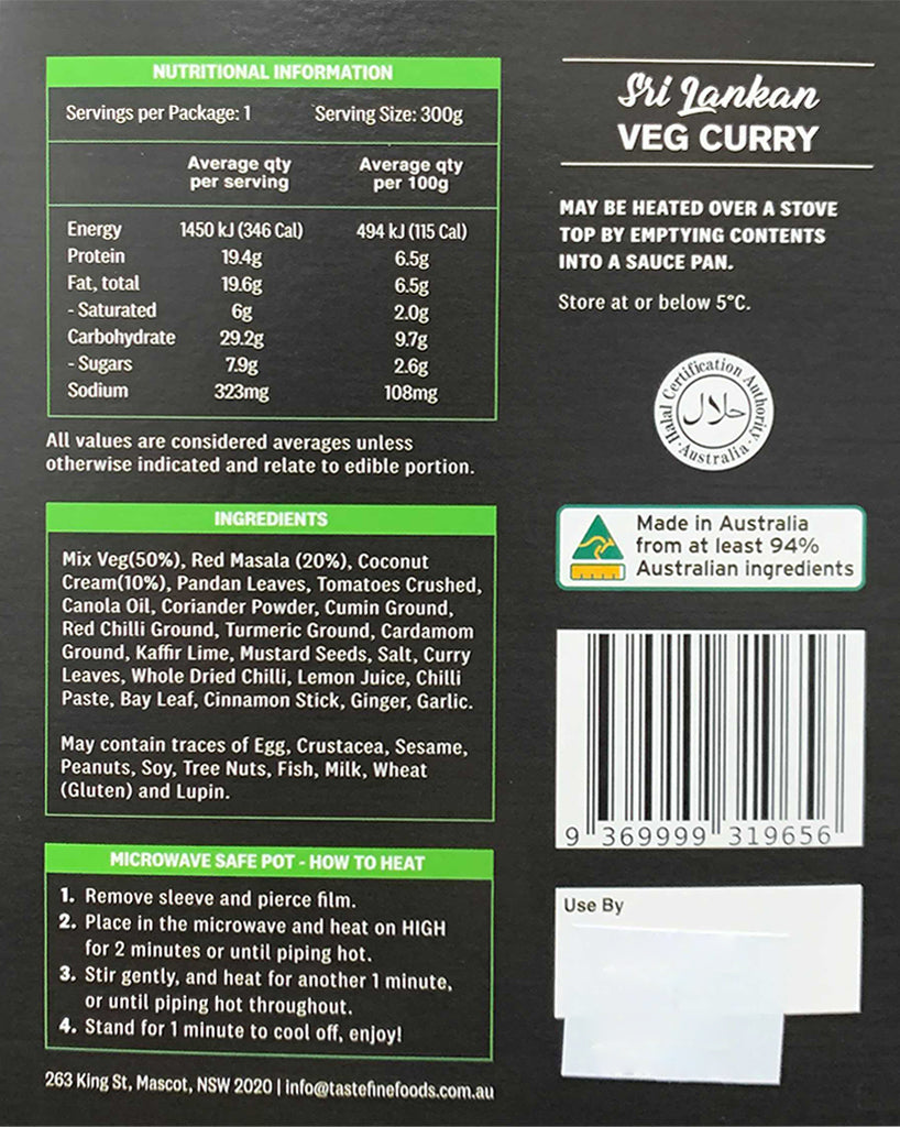 Taste Fine Food Srilankan Veg Curry | Harris Farm Online