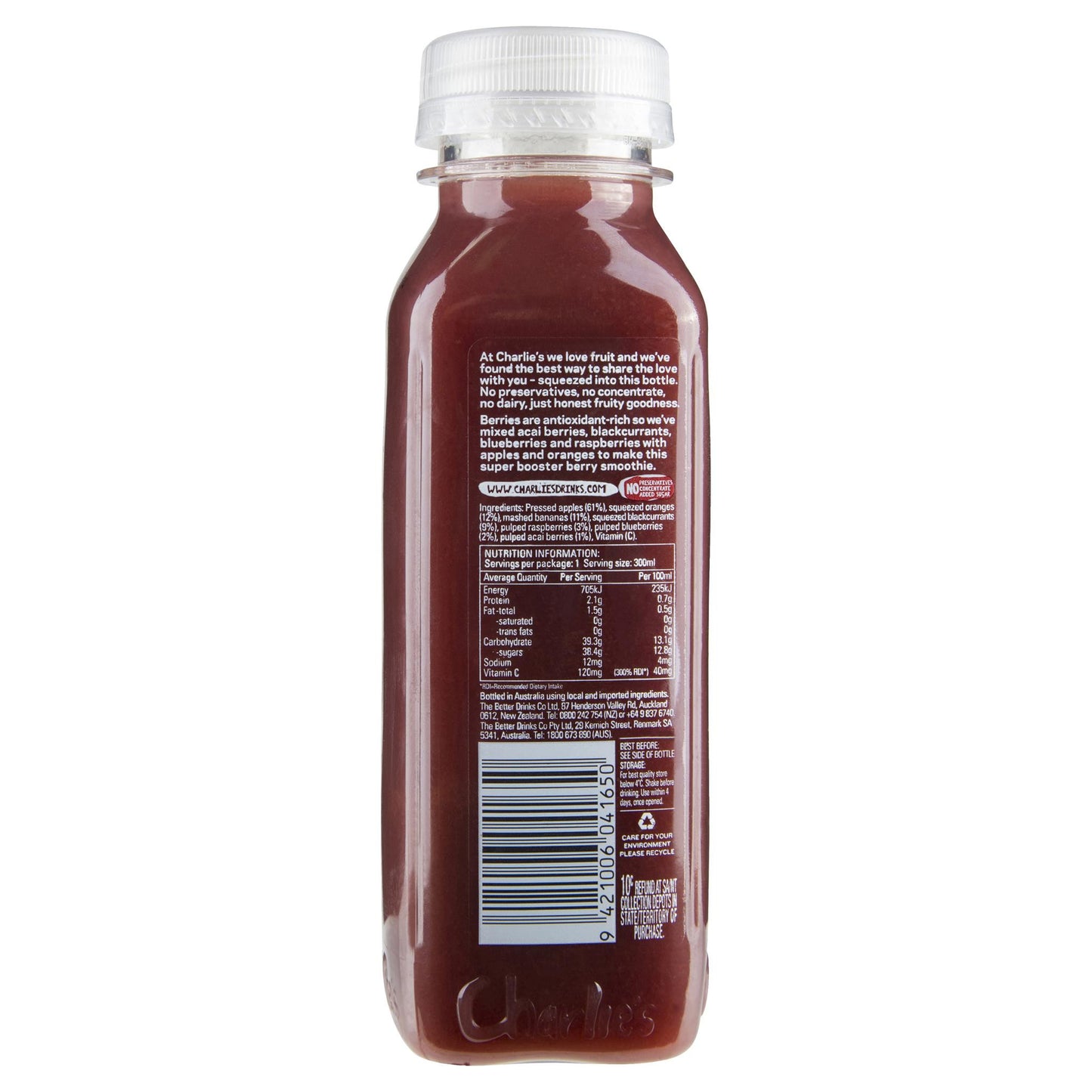 Charlies Berry Whole Fruit Smoothie 300ml , Frdg1-Drinks - HFM, Harris Farm Markets
 - 2
