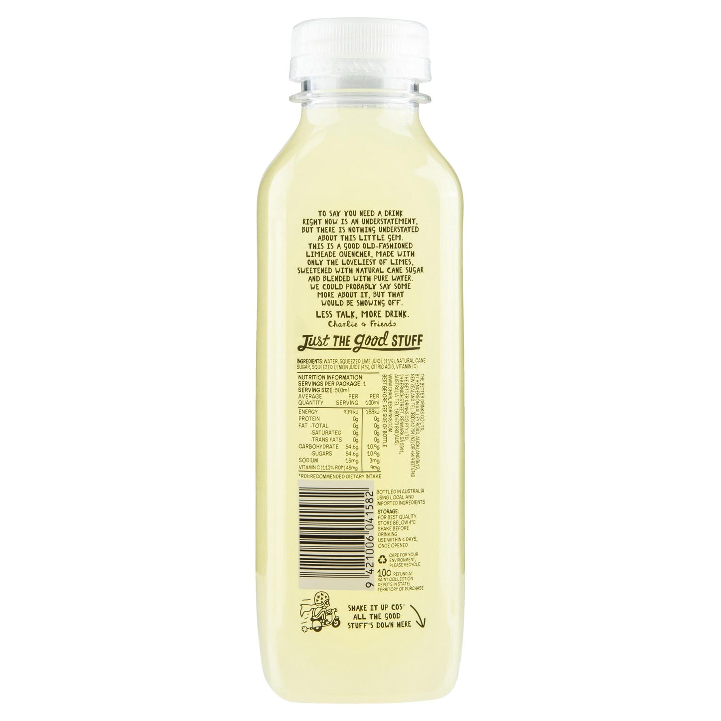 Charlies Old Fashioned Quencher Limeade 500ml , Frdg1-Drinks - HFM, Harris Farm Markets
 - 2