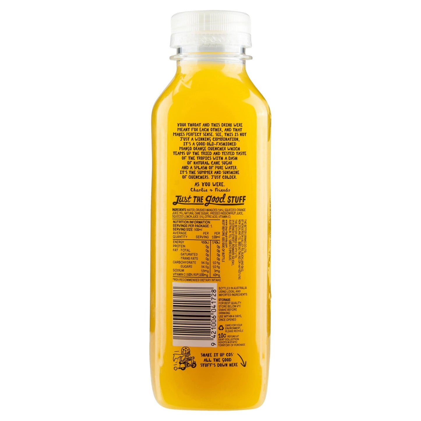 Charlies Mango And Orange Quencher 500ml , Frdg1-Drinks - HFM, Harris Farm Markets
 - 2