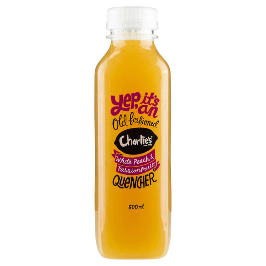 Charlies White Peach And Passionfruit Quencher 500ml , Frdg1-Drinks - HFM, Harris Farm Markets
 - 1