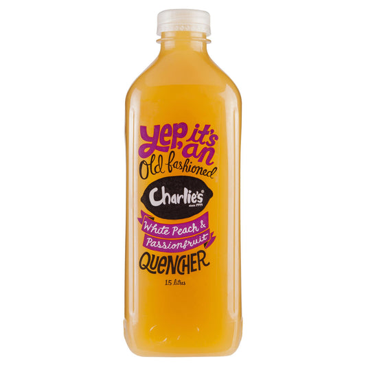 Charlies Old Fashioned White Peach & Passionfruit Quencher 1.5L , Frdg1-Drinks - HFM, Harris Farm Markets
 - 1