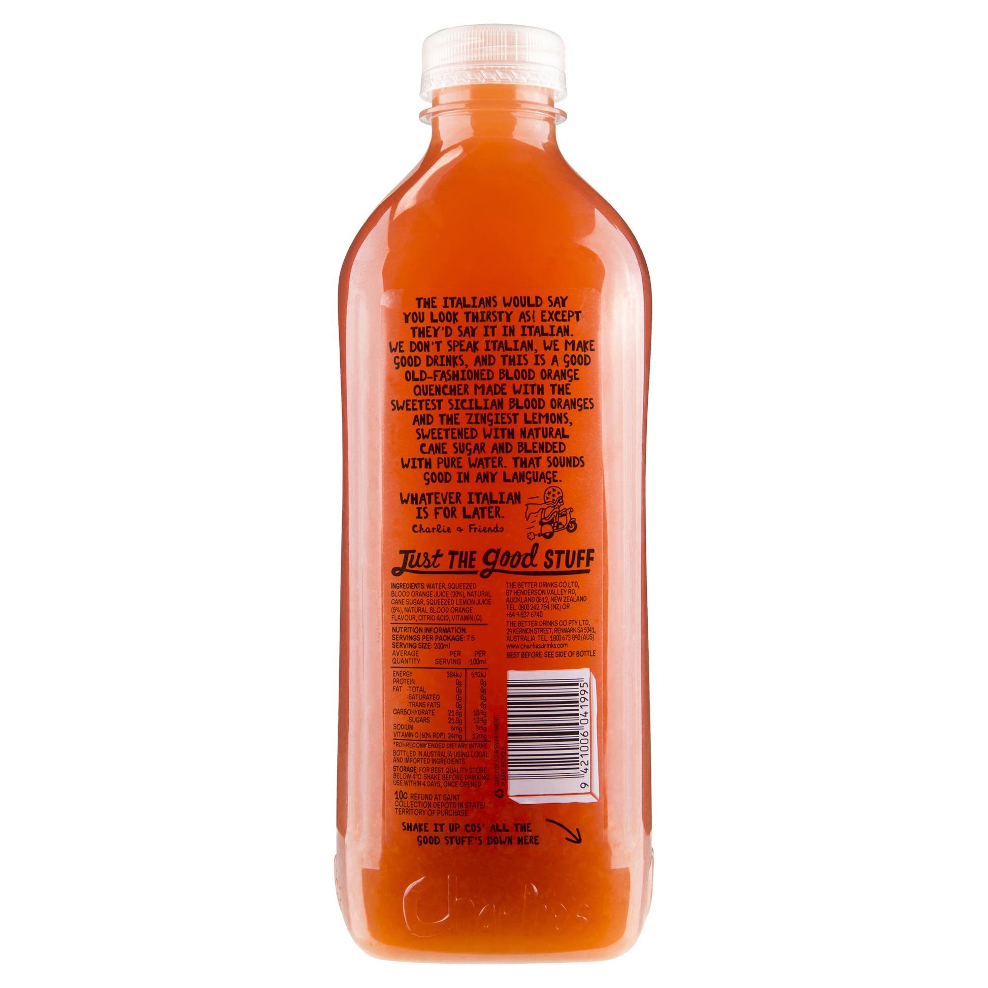 Charlies Sicilian Blood Orange Quencher 1.5L , Frdg1-Drinks - HFM, Harris Farm Markets
 - 2