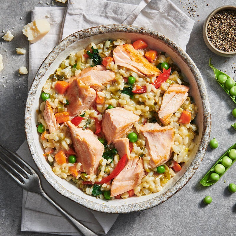 My Muscle Chef Salmon Risotto With Brown Rice & Spring Vegetables | Harris Farm Online