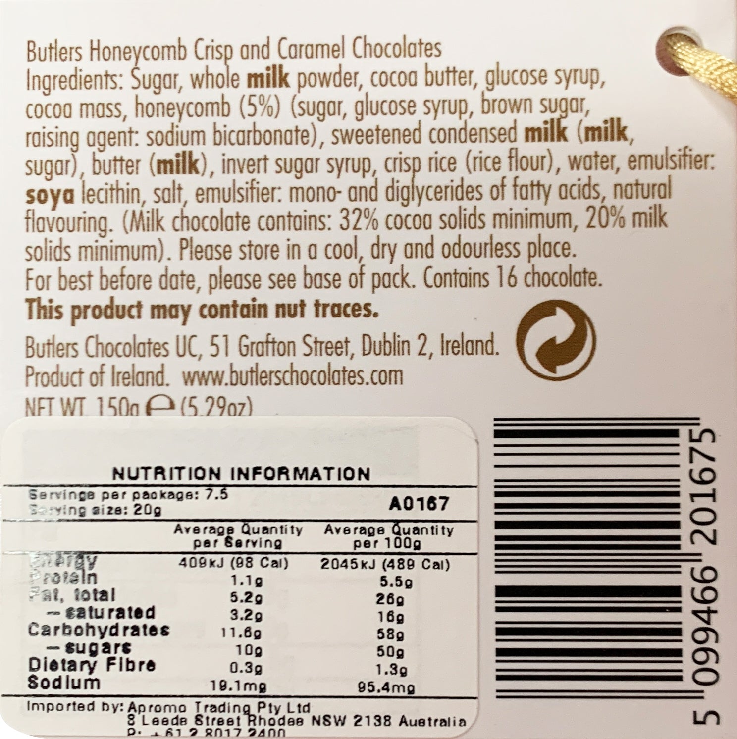 Butlers Honeycomb Crisp and Caramel Chocolates Gold Bell Tin | Harris Farm Online