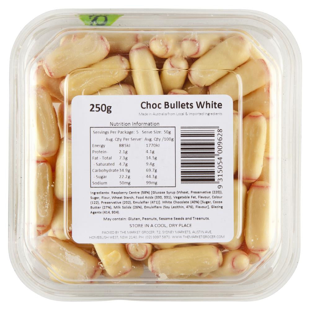 Market Grocer Choc Bullets White 250g , Grocery-Confection - HFM, Harris Farm Markets
 - 2
