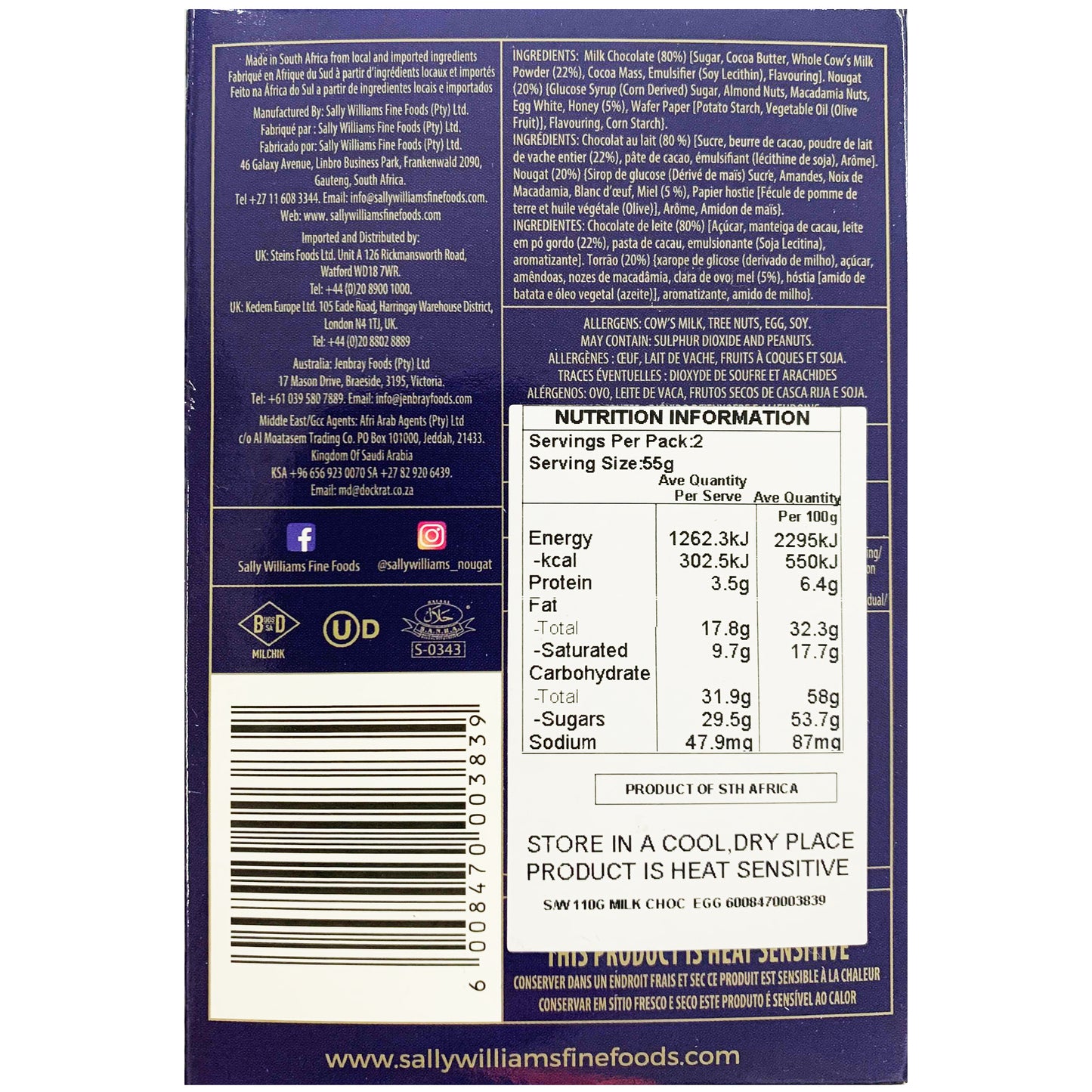 Sally Williams Milk Chocolate Egg with Roasted Nougat | Harris Farm Online