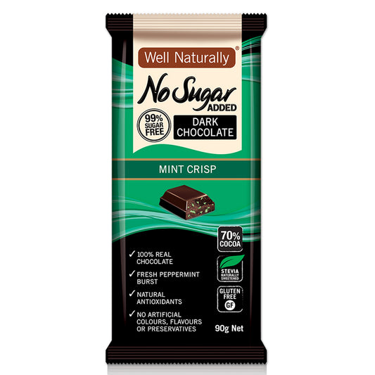 Well Naturally - Dark Chocolate Bar - Mint Crisp (Large, 90g)