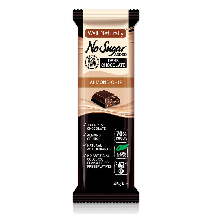 Well Naturally - Dark Chocolate Bar - Almond Chip (45g)