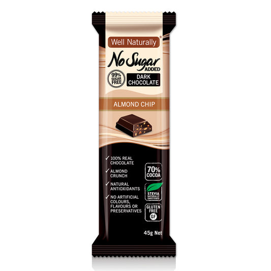 Well Naturally - Dark Chocolate Bar - Almond Chip (45g)