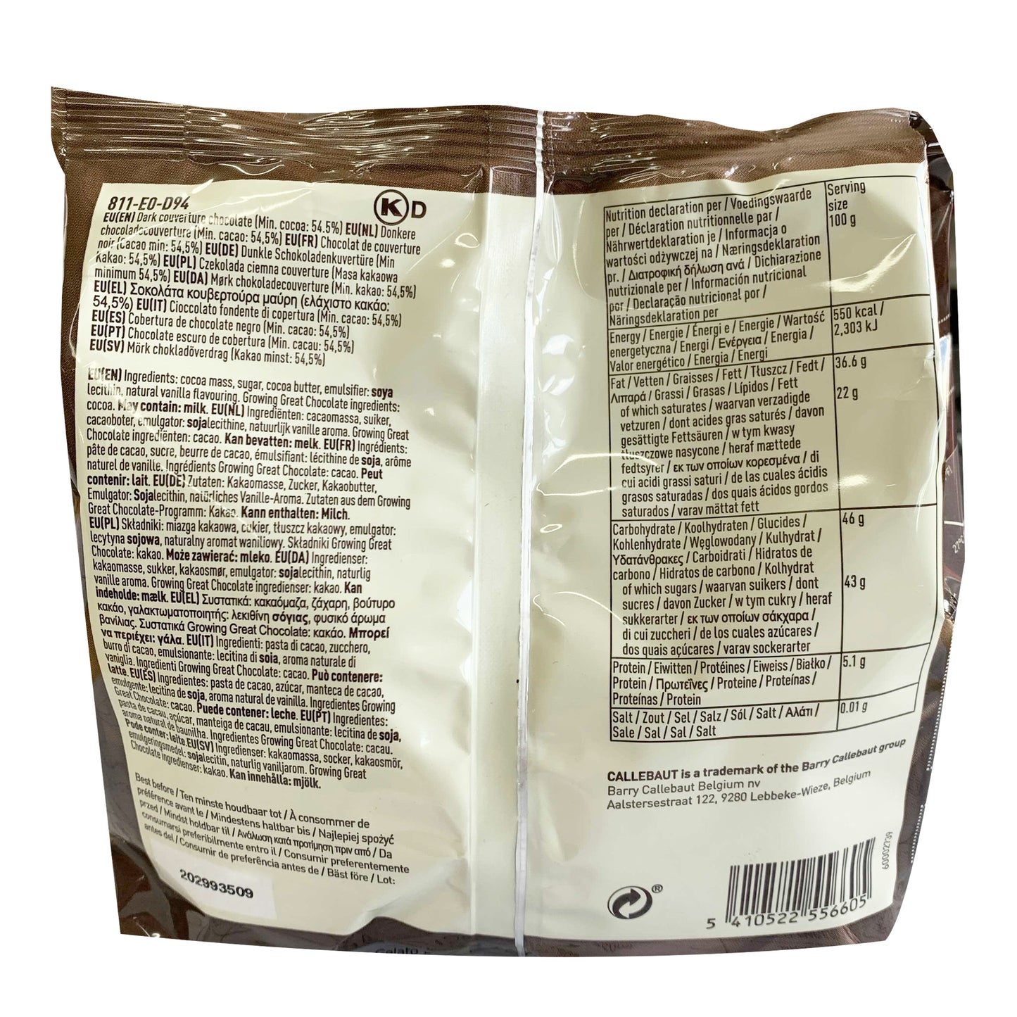 Callebaut  Dark Chocolate Callets 54.5% 400g