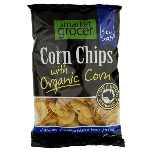 Market Grocer Organic Corn Chips Salted 500g , Grocery-Confection - HFM, Harris Farm Markets
 - 1