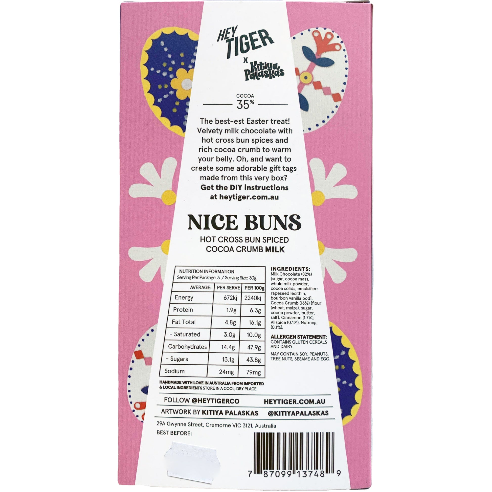 Hey Tiger Hot Cross Bun Spiced Cocoa Crumb Milk Chocolate | Harris Farm Online
