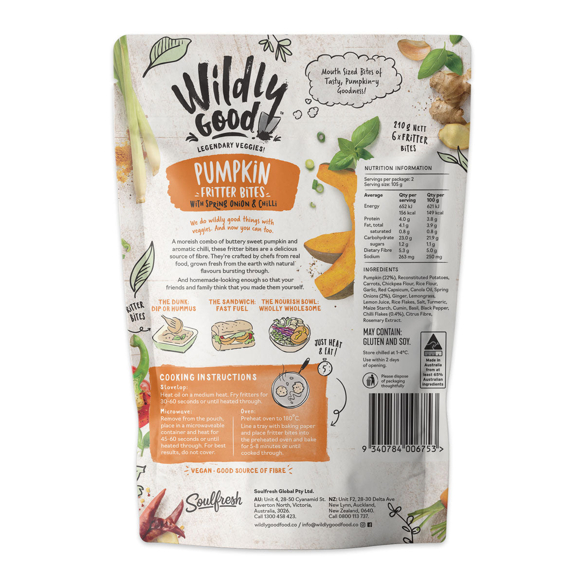 Wildly Good Pumpkin and Chilli Fritter Bites 210g | Harris Farm Online