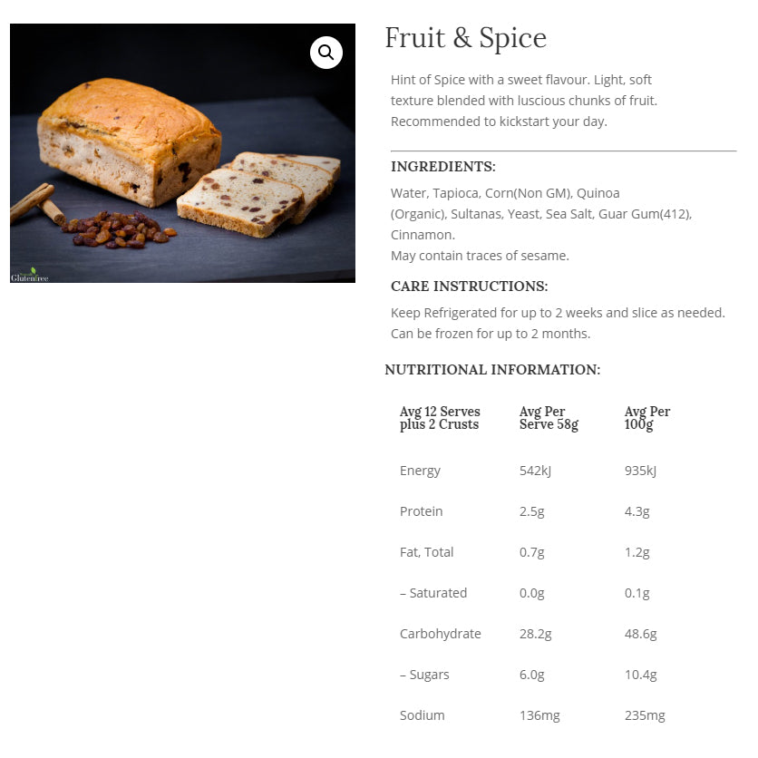 Naturally - Bread Gluten Free - Fruit & Spice (800g)