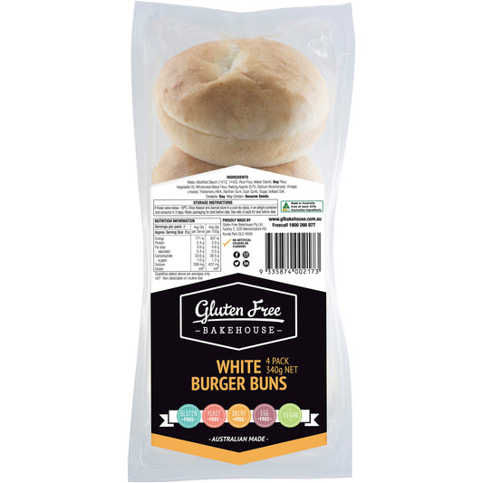 Gluten Free Bakehouse White Burger Buns | Harris Farm Online