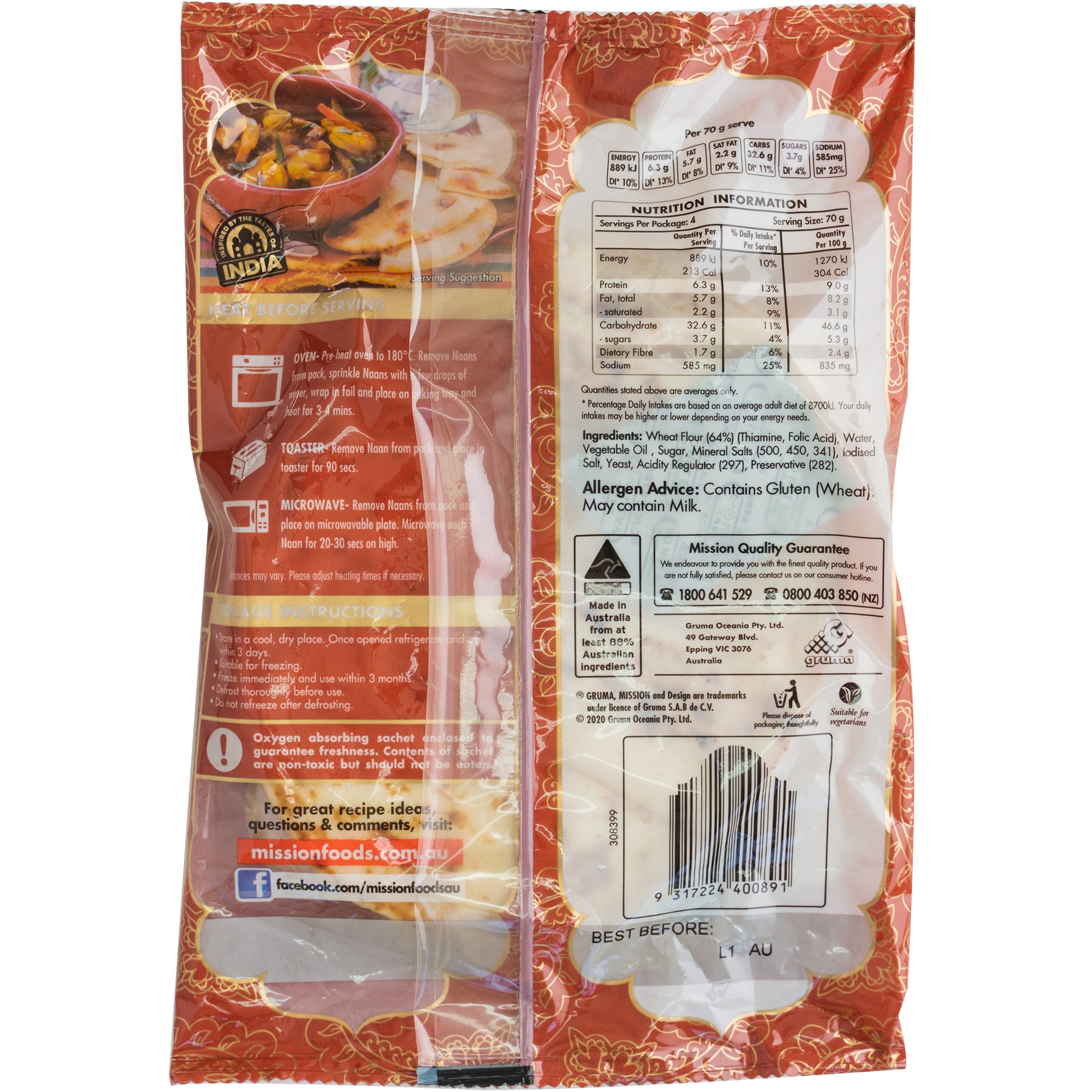 Mission Indian Naan Bread Plain | Harris Farm Online