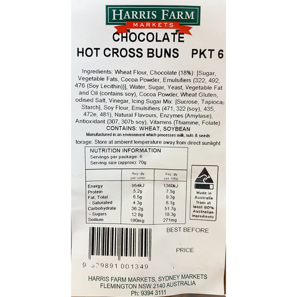 Harris Farm Hot Cross Buns Chocolate 6 pack
