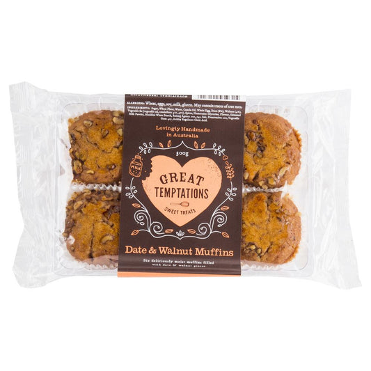 Great Temptations Date Walnut Muffins 300g , Z-Bakery - HFM, Harris Farm Markets
 - 1
