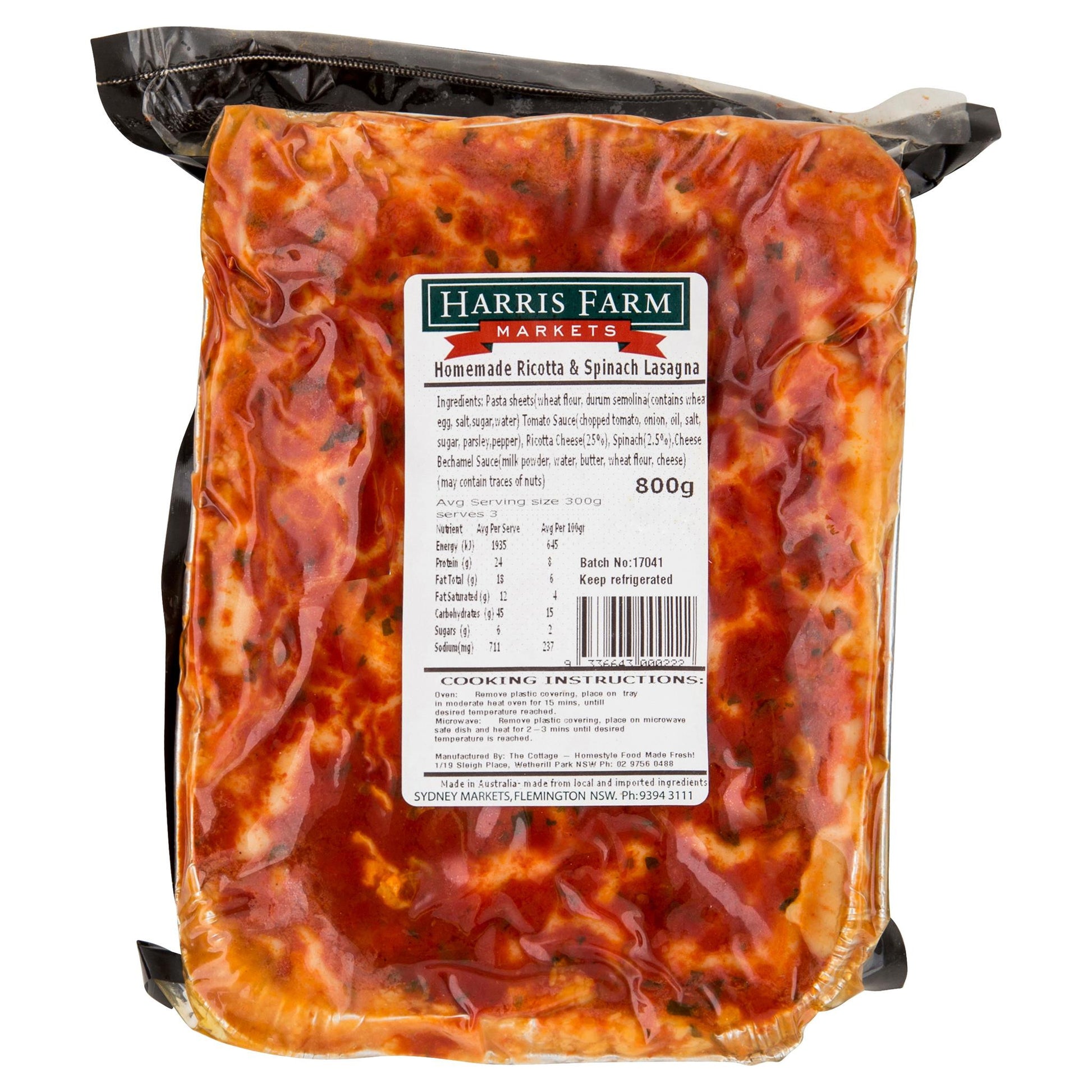 The Cottage Lasagna Spinach & Ricotta 800g , Frdg3-Meals - HFM, Harris Farm Markets
