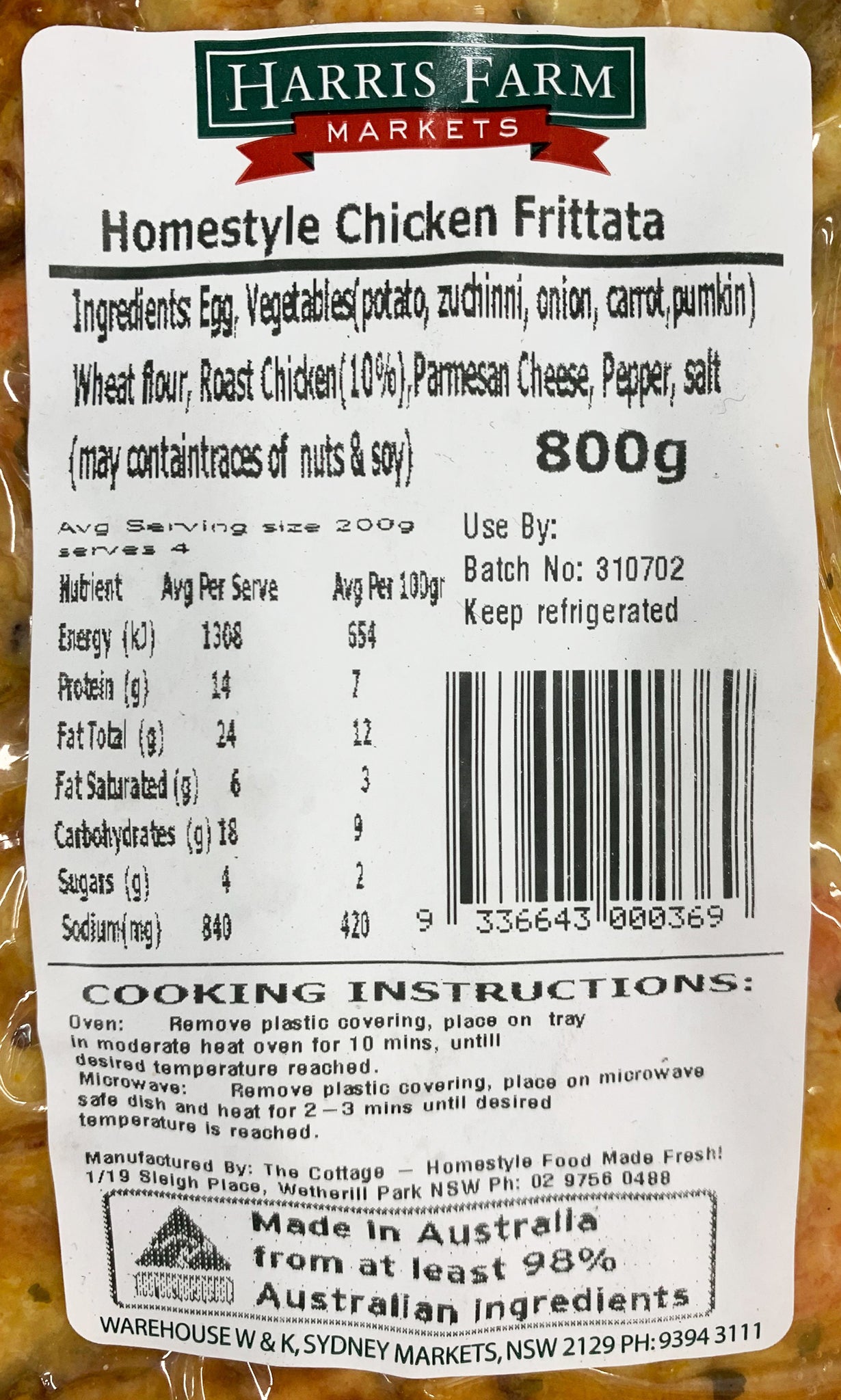 Harris Farm Frittata Homestyle Chicken 800g