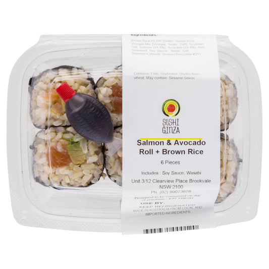 Ginza Salmon & Avocado Brown Rice Sushi 6 pieces , Frdg3-Meals - HFM, Harris Farm Markets
