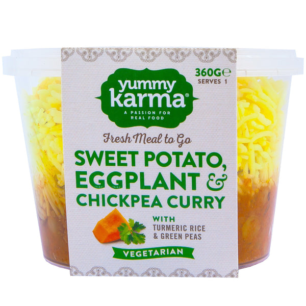 Yummy Karma Sweet Potatoes, Eggplant and Chickpea Curry with Turmeric Rice and Green Peas | Harris Farm Online