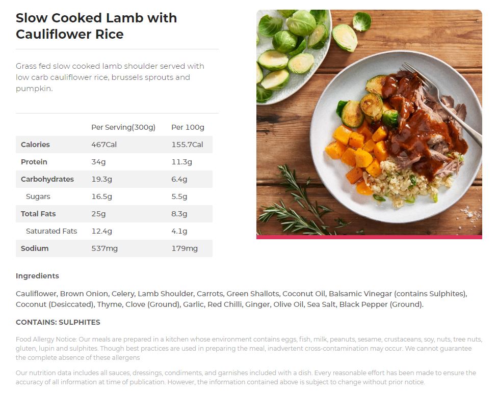 My Muscle Chef Slow Cooked Lamb Shoulder with Cauliflower Rice 300g